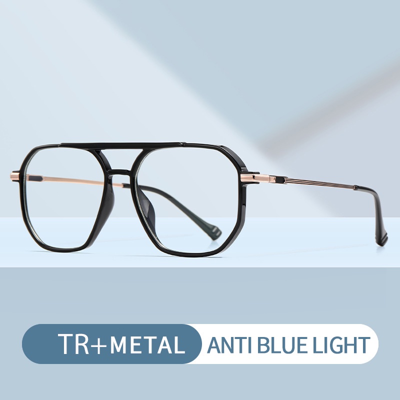 Kacamata Anti Blue Light Bentuk Poligonal TR90 Bahan Metal Hybrid Untuk Pria Dan Wanita