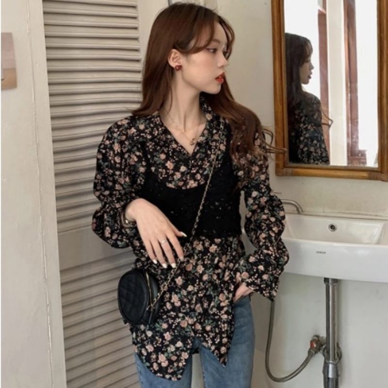 MDLV ~ 8785 SORA 2PCS SET BLOUSE KOREA KEMEJA KOREA SET KEMEJA &amp; VEST FASHION KOREA FASHION IMPORT
