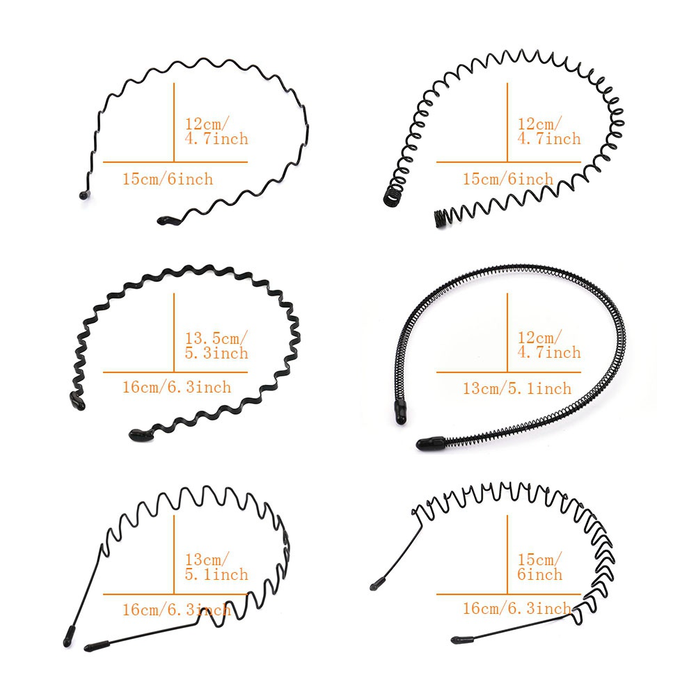 【COD Tangding】6pcs/set Black Metal Sports Hairband Headband Wave Alice Style Hair Band Headband