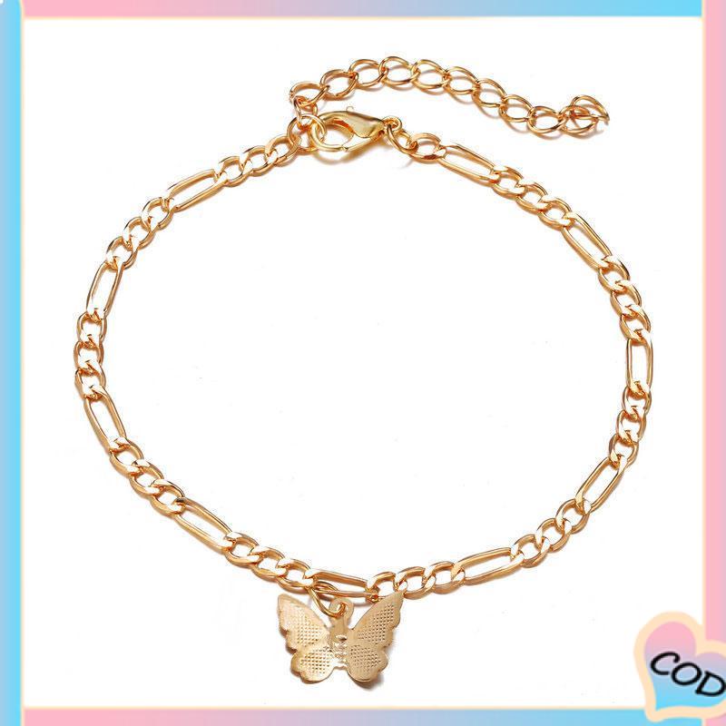 COD❤️ Fashion Retro Kupu-kupu Gelang Kaki Set Mutilayer Emas Wanita Gadis Perhiasan Aksesoris Hadiah-A.one