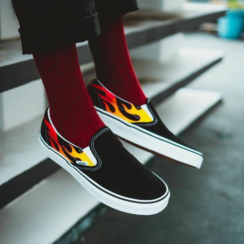 Vans Slip On Flame Pack Black White Original