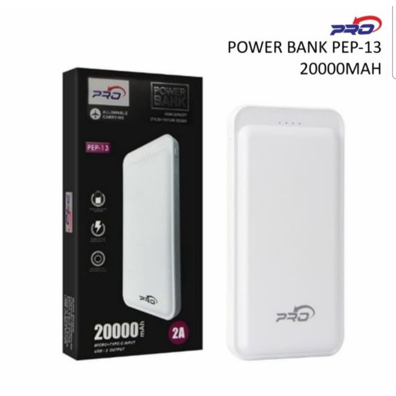 Power Bank 20000mah Dual Output Output Powerbank Slim LED PRO PEP-13