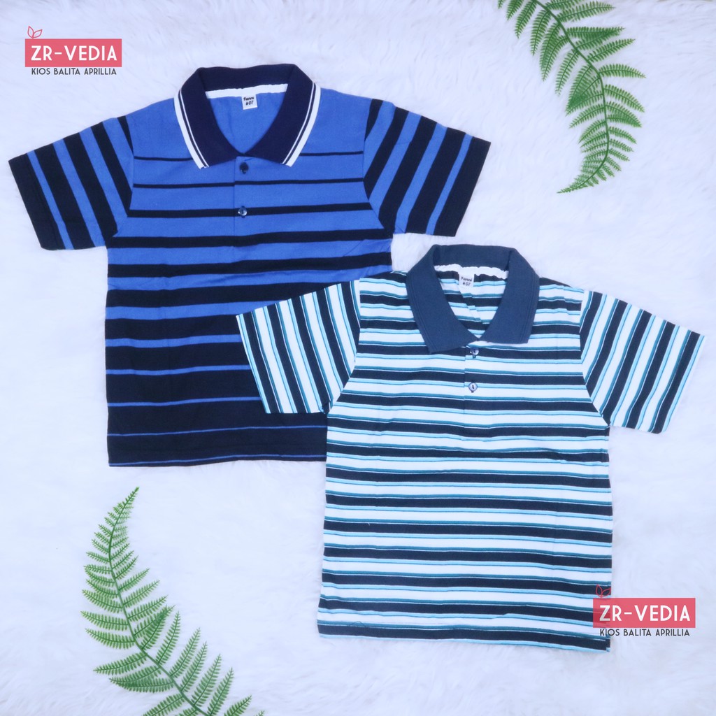 Kerah Salur T-Shirt Anak Laki uk 5-6 Tahun / Kaos Salur Baju Adem Lengan Pendek Murah Harian Polos