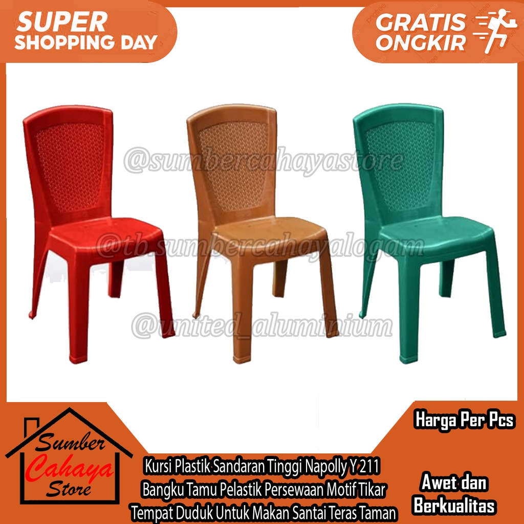 Kursi Plastik Sandaran Tinggi Napolly BIG 211 Bangku Sender Tamu Pelastik Tanpa Lengan Persewaan Mot