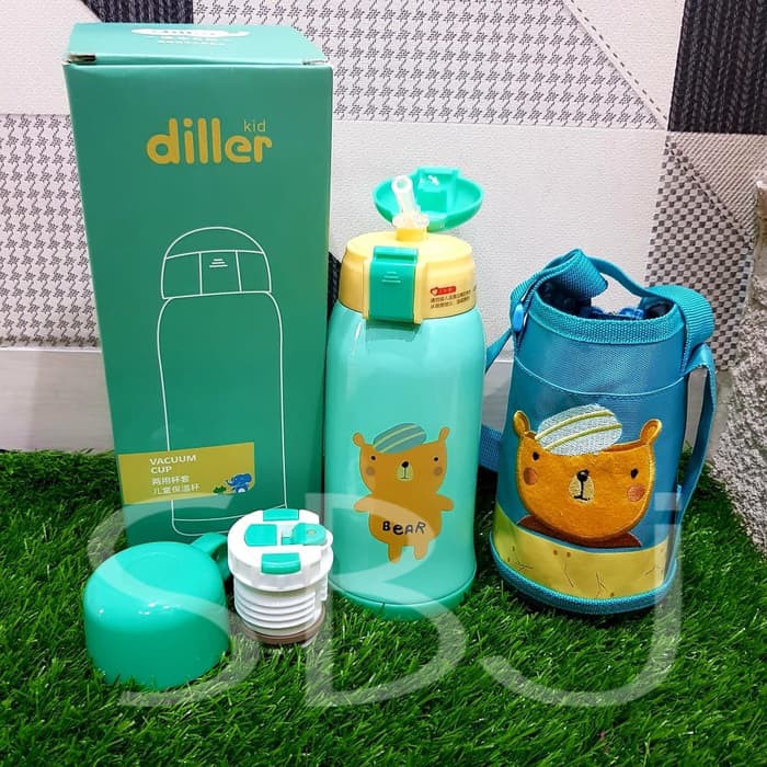 Botol air Termos Vacuum Stainless Steel Diller DUAL CAP dengan TAS