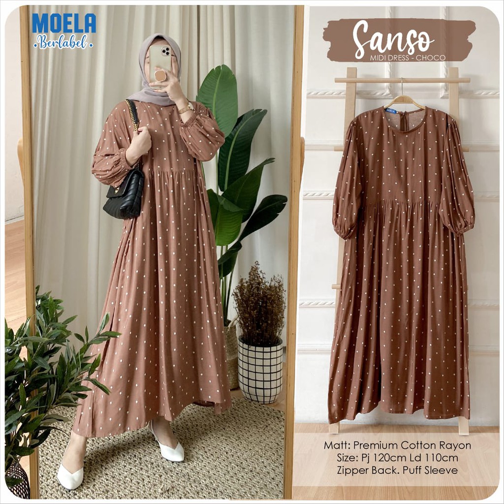Sanso Midi Dress | Midi Dress Muslim Wanita | Gamis Wanita | Dress Polkadot