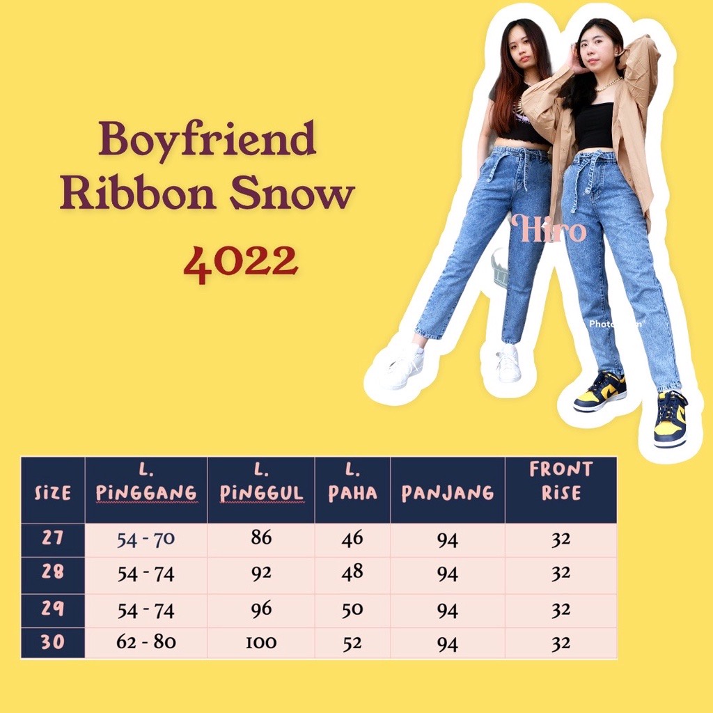Celana HIRO WEAR DENIM Boyfriend Jeans Wanita Panjang Ribbon Snow 4022 LAETITIA