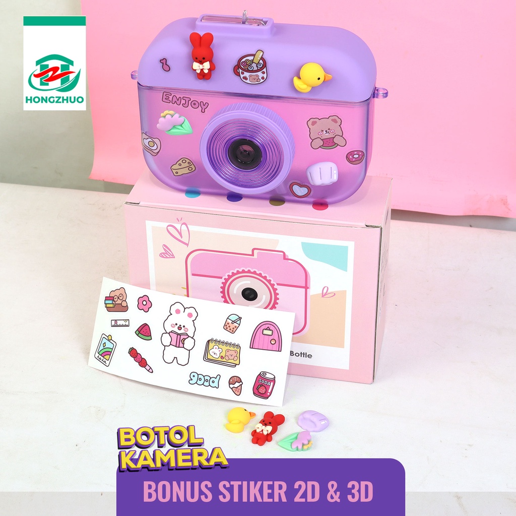Hongzhuo Camera Bottle / Botol Kamera Unik / Botol Minum Anak Free Sticker Karakter 400ml BPA FREE-3