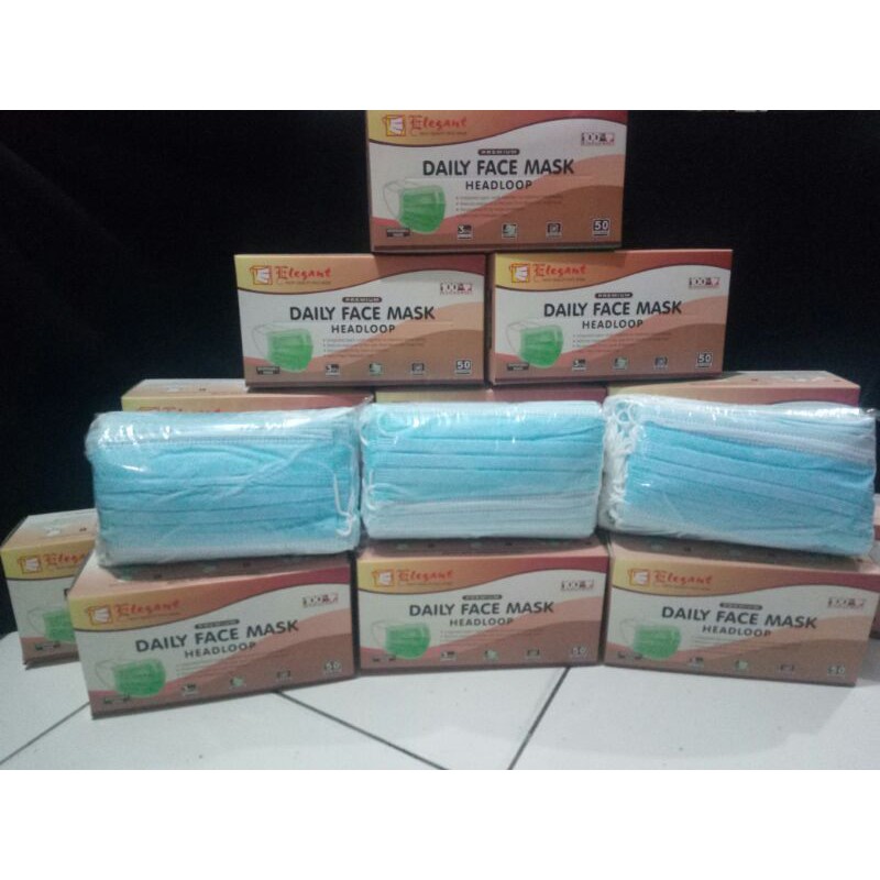 Masker hijab impor Headloop 3-ply disposable 50 PP non woven