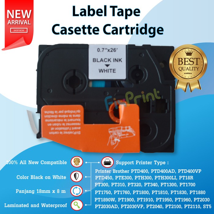 Label Tape TZE-241 TZE241 241 18mm x 8m Black On White Printer Brother