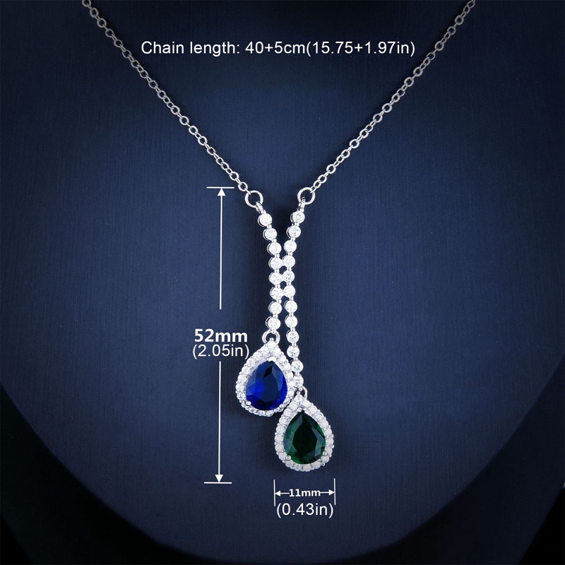 Kalung Wanita Dengan Liontin Sapphire Dan Emerald Bahan Zircon Untuk Pesta Pernikahan