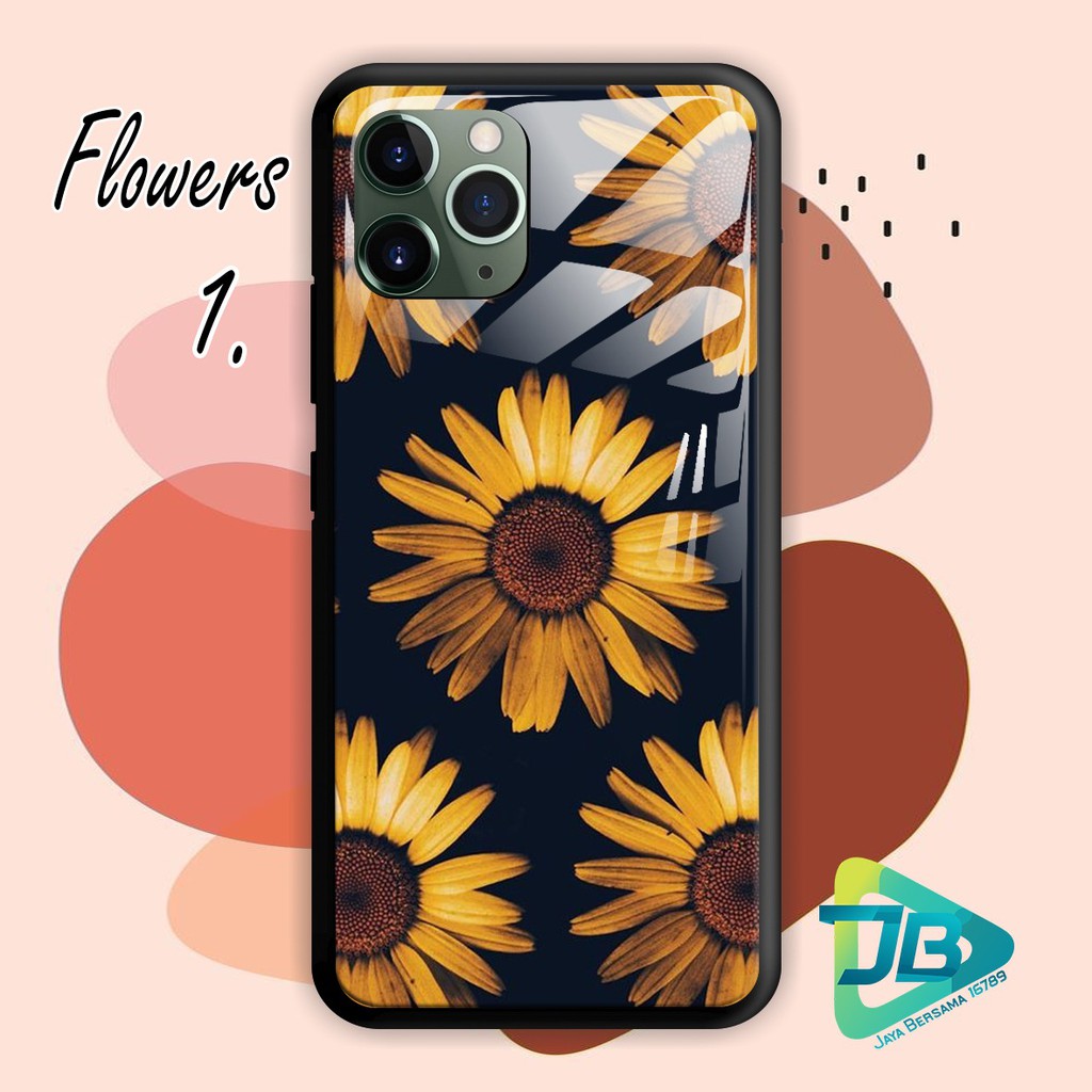 SOFTCASE BACK CASE GLASS KACA FLOWERS IPHONE 5 6 6S 6+ 6S+ 7 7S 7+ 8 8+ X XS XR 11 12MINI PRO JB3744