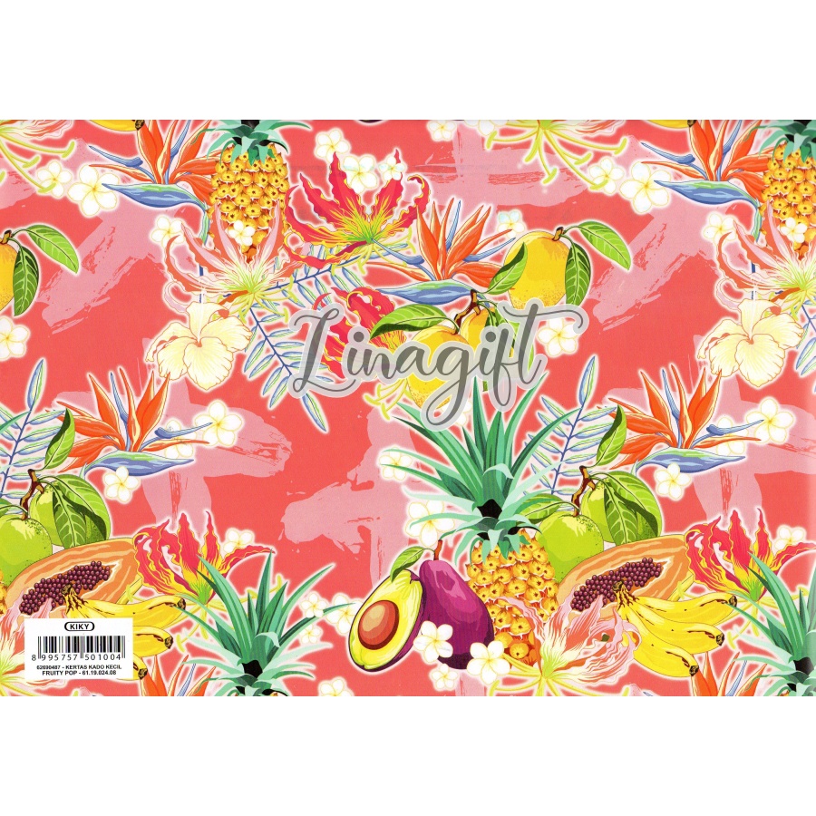 ( 5 Lembar ) FRUITY POP KIKY - KERTAS KADO  BUAH BUAH - GIFT WRAPPING PAPER PINEAPPLE / APPLE / FRUIT / TROPICAL