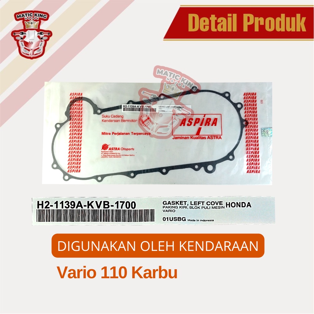 Paking Gasket blok CVT Vario 110 Techno Karbu H2-1139A-KVB-1700  asli ASPIRA