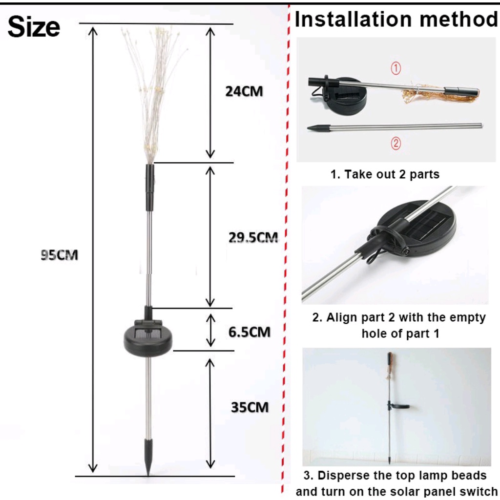 Lampu Taman Tenaga Surya Anti Air Bentuk Kembang Api Dandelion Untuk Dekorasi Outdoor Hiasan Taman