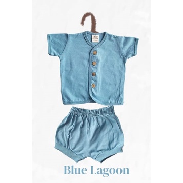 Libby Comfy Set Setelan Pendek / Libby New Born 1 Pasang 0-3 3-6 6-12 Bulan / Libby Baby / Baju Bayi-Blue Lagoon