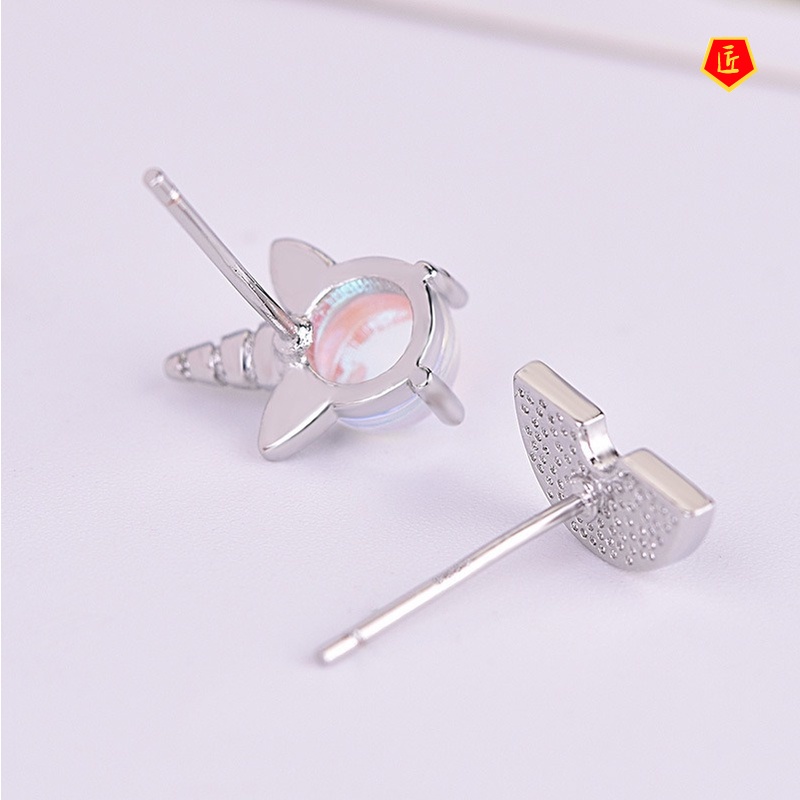 [Ready Stock]Cute Unicorn Moonstone Rainbow Stud Earrings for Women