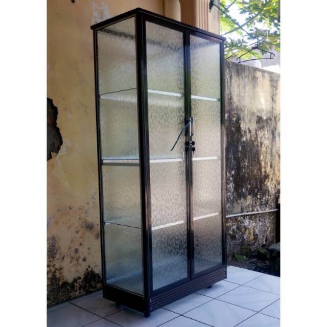  Lemari  Serbaguna Aluminium  2 Pintu  Frame  Coklat Kaca Es 