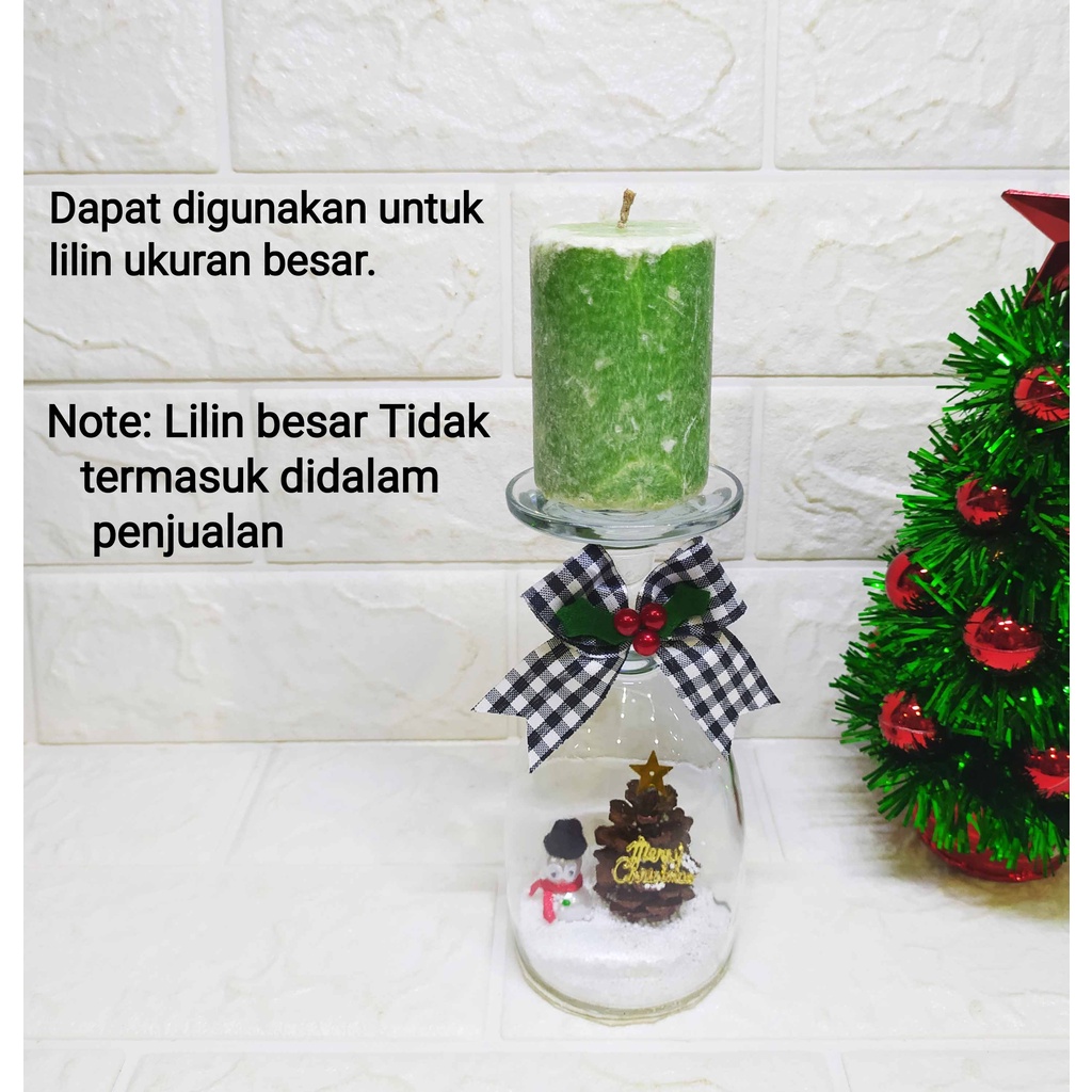 Tempat Lilin Kaca Little Snowman + lilin Mini - Candle Holder Natal