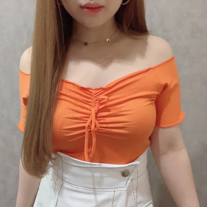 Bow Sabrina Crop Top | Kaos Atasan Wanita Korean Fashion Off Shoulder | Maimon Grosir