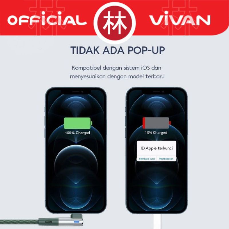 KABEL DATA GAMING Micro USB / lightning / type C / VIVAN BWM100S / BWL100S / BWC100S / BWM / BWC /BWL Fast Charging 2.4A 100cm 90° Android - ORIGINAL garansi resmi 1th