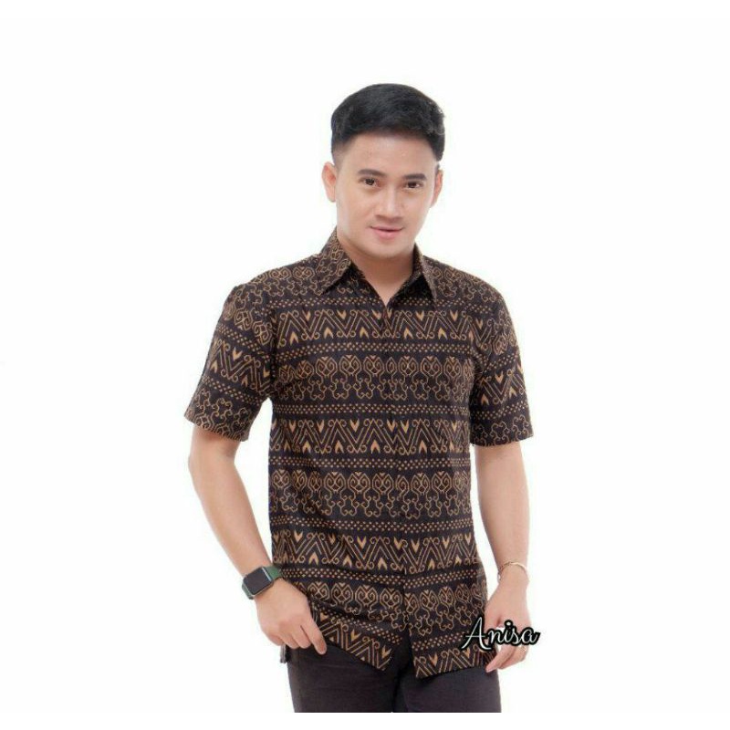 [TERBARU] Batik Pria Lengan Pendek premium BATIK BERKAH HRB026 motif KERATONAN Kode 002 size M L XL-Rangrang hm