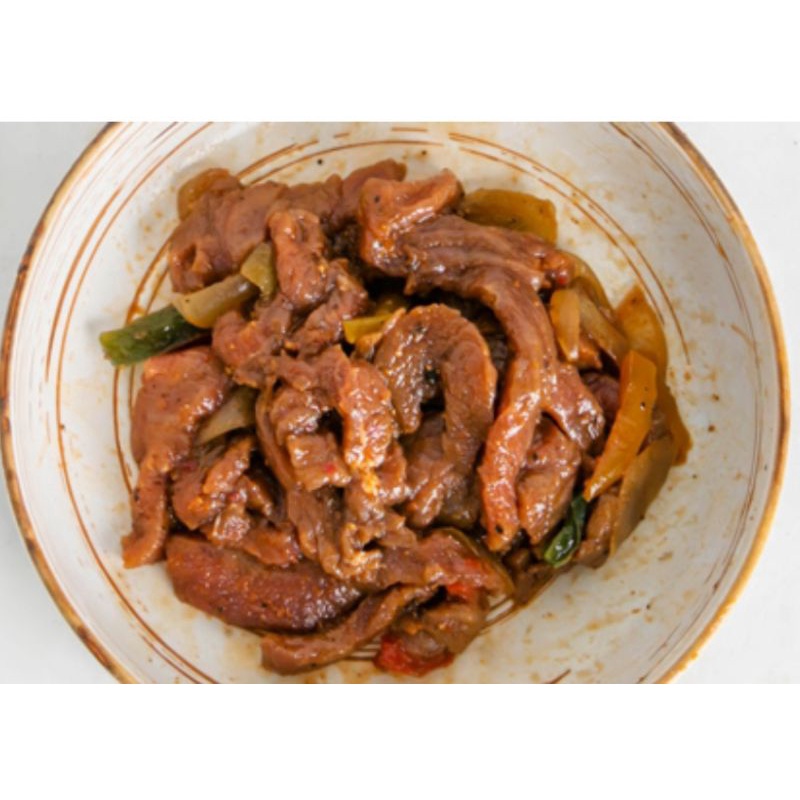 

setiap beli daging sapi lada Hitam uk.500 gram siap masak gratis nutrisari dingin