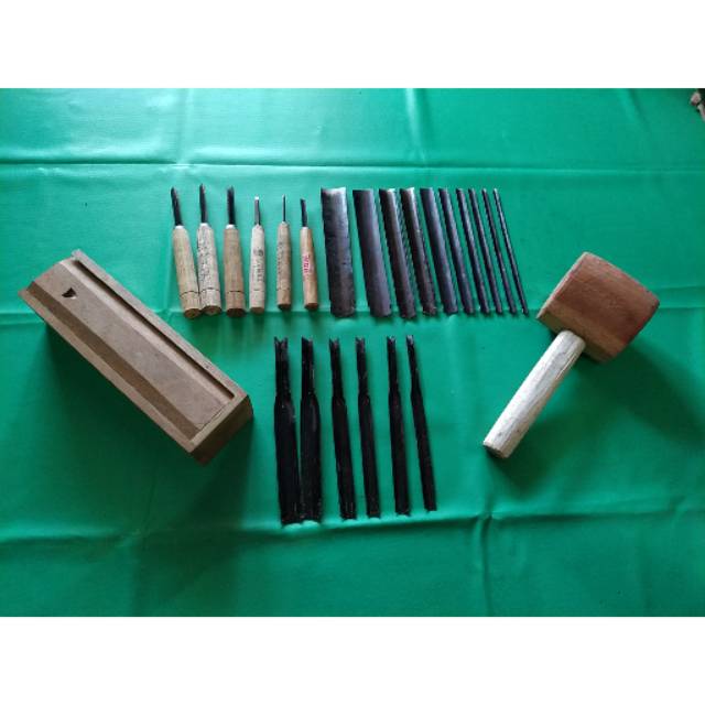 Pahat kol coret super lengkap plus palu kayu dan kotak kayu