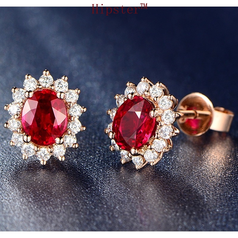 New Product Creative Hot Sale Light Luxury SUNFLOWER Full Diamond Ruby Stud Earrings