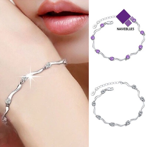 Gelang Rantai Sterling Silver 925 Hias Kristal Untuk Wanita