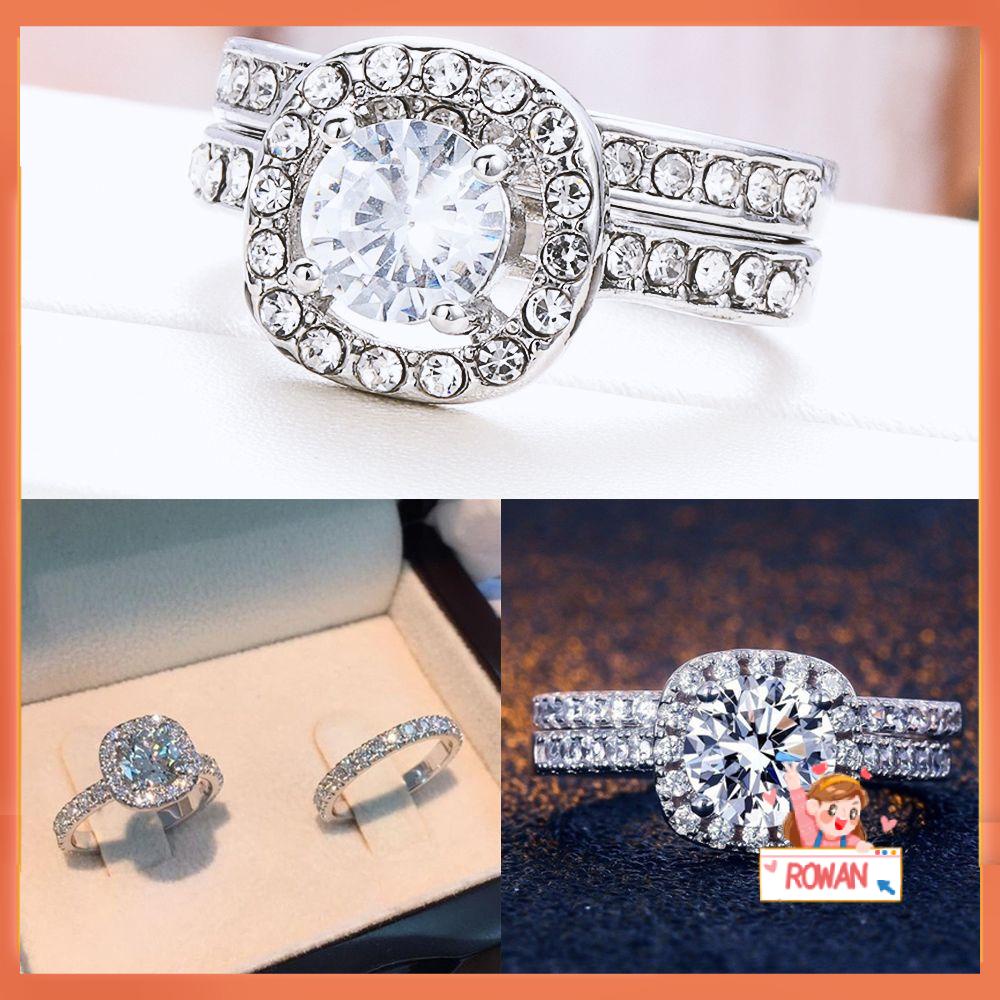 Set Perhiasan Cincin Sapphire Putih Aksen Berlian Untuk Hadiah Pernikahan