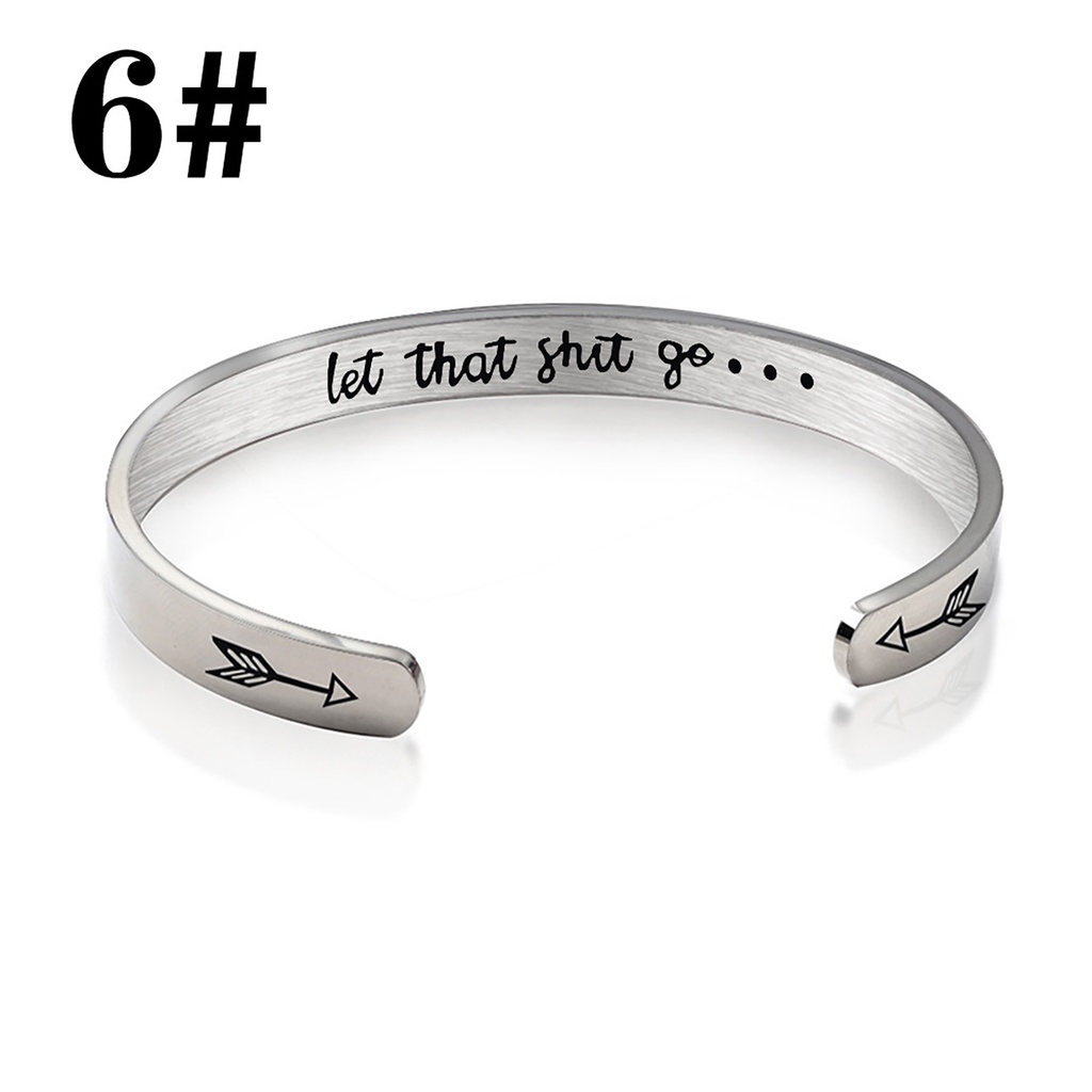 Hu Hu Hu Hu Hu Alat Bantu Pasang Kacamata♡ Gelang Bangle Open Cuff Motif Tulisan Keep Fucking Going Bahan Stainless Steel Untuk Hadiah