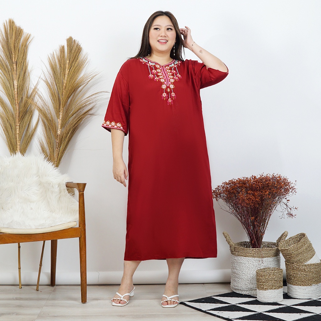 Daster jumbo bordir tasik Alisa | home dress big size katun rayon premium