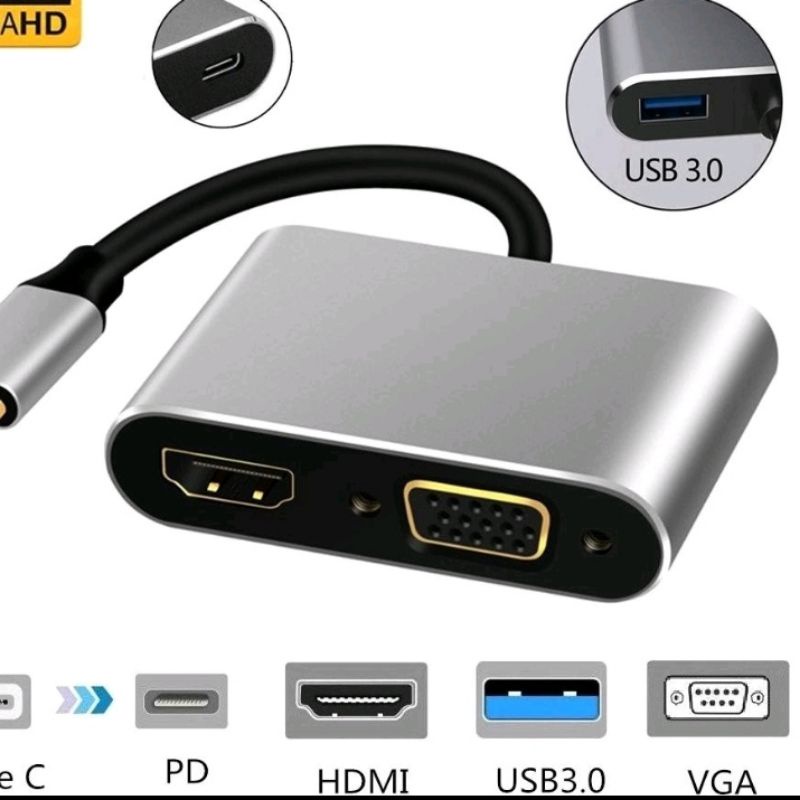 USB TYPE C HDMI &amp; VGA Adapter 2IN1 Support 4K Type c to hdmi vga