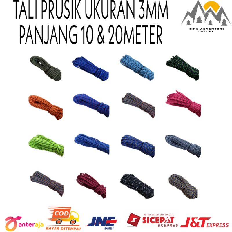 Tali Prusik 3mm Tali Perusik Tali Masker Tali gelang Panjang 10 &amp; 20 Meter