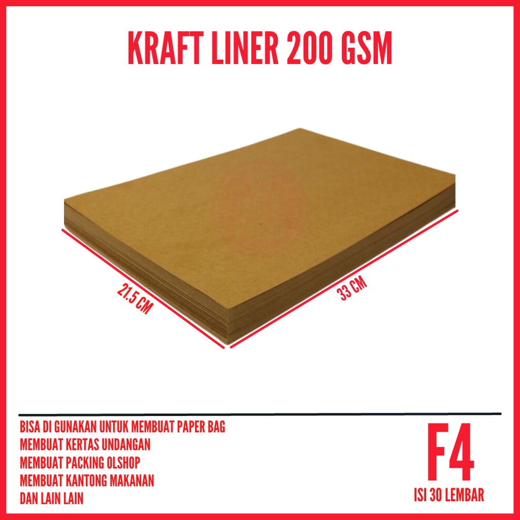 Kertas Kraft F4 Liner 200 gsm isi 30 lembar / Kertas Kraft Coklat Liner 200 gsm