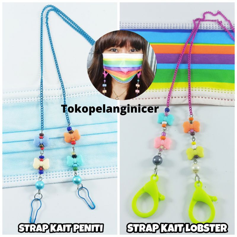 Strap Lanyard Korea Rantai Tali Kalung Gantungan Masker Kekinian Konektor Kalung Masker Pita Akrilik