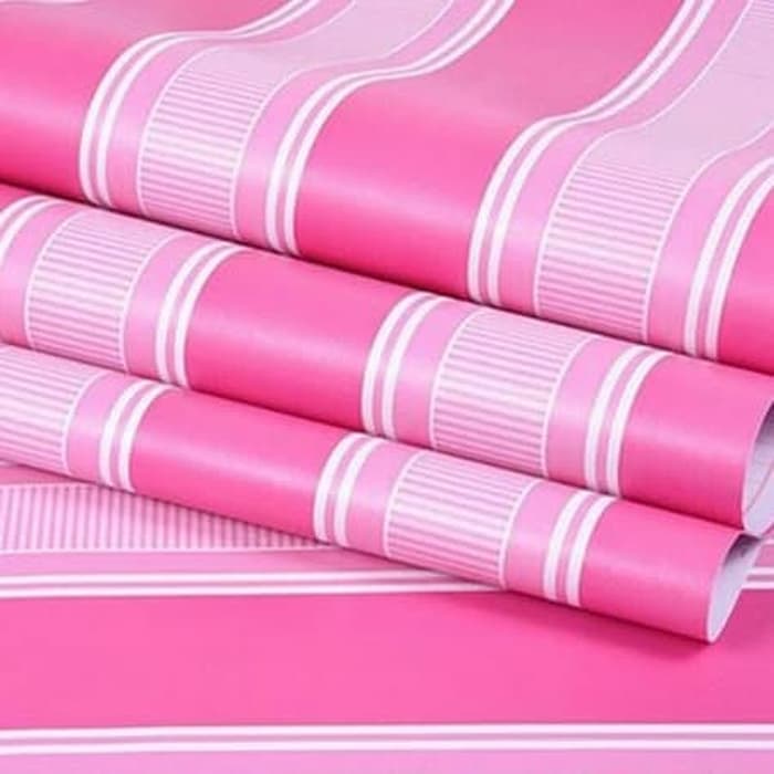 Wallpaper Dinding Stiker Motif Salur Pink Garis Pink Ukuran 45 cm x 10 m