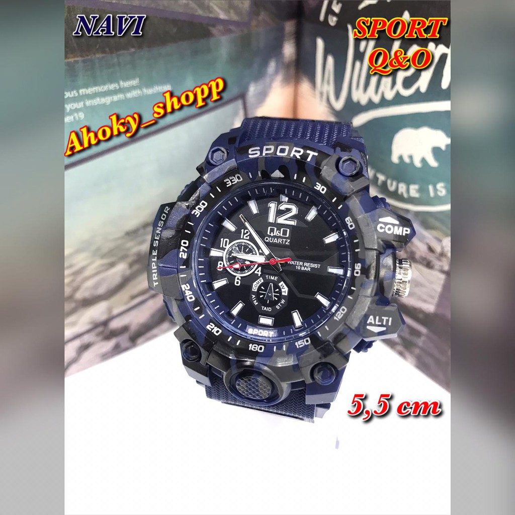 Premium (RRW) Jam tangan Pria sport Q&O army tali rubber QQ army jarum tali kwalitas bagus