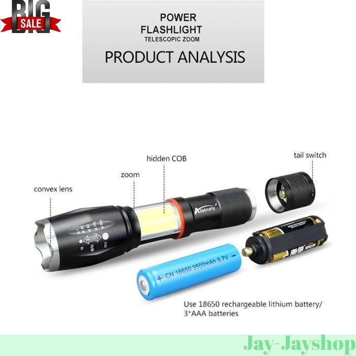 Paket Senter LED Torch Cree XM-L T6 + Charger + Box