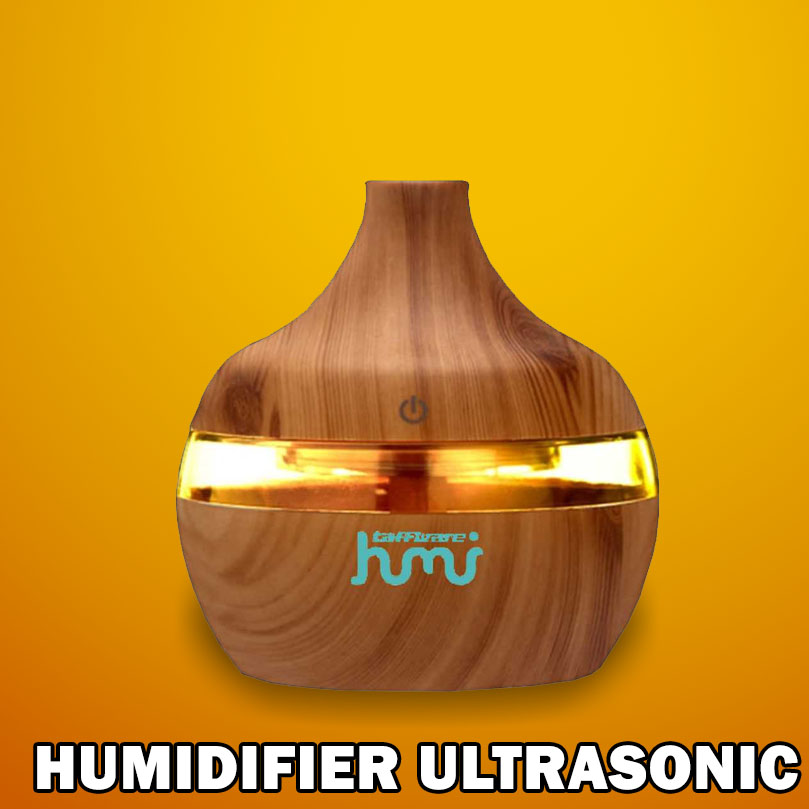 Humidifier Diffuser Aromaterapi Aromatherapy Disfuser Ultrasonic desain kayu Pengharum ruangan 300 ml-Coklat muda