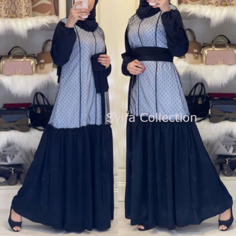 Jubah Abaya Gamis abaya Maxi Dress Bordir Zhepy Hitam Polos Arab saudi Turkey / turki Dubai umroh Je