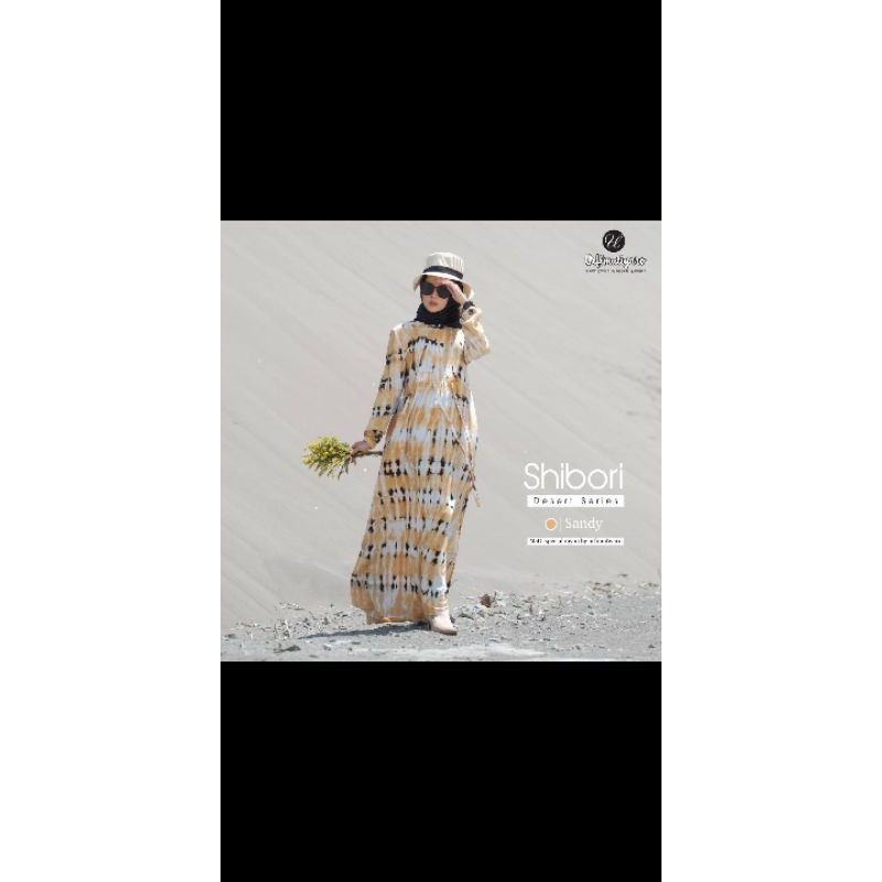 shibori dessert dress Urfimutiyaro gamis rayon shibori size M - warna Sandy