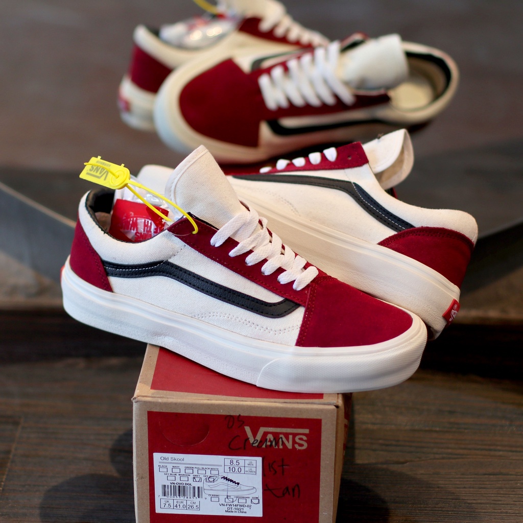 BARU SEPATU OLDSKOOL MAROON PUTIH LIST HITAM IMPORT LIMITED EDITION