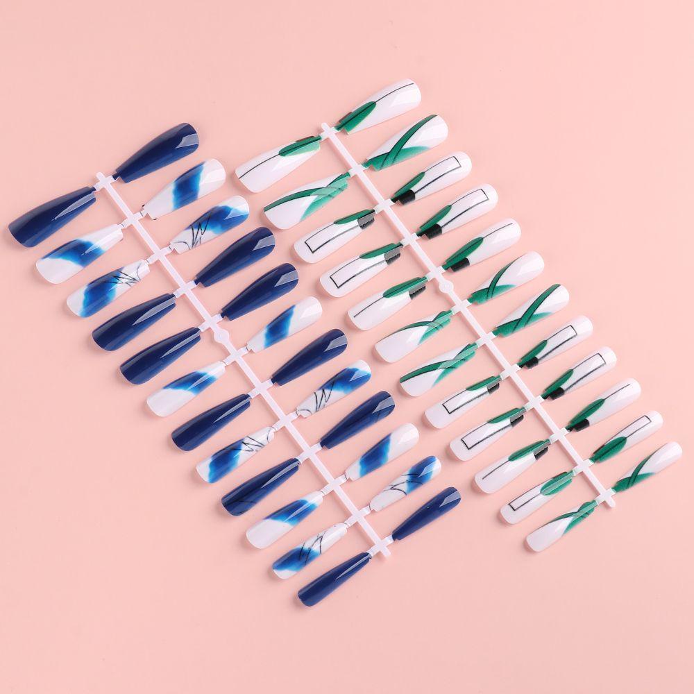 Mxbeauty Kuku Palsu Panjang DIY Pesona Manicure Tools Full Cover Peti Mati Kuku Kuku Palsu Hijau Set