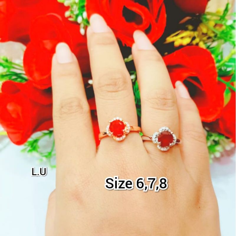 [BAYAR DITEMPAT] CINCIN WANITA TITANIUM MOTIF PERMATA MATA MERAH BANYAK PILIHAN MODEL DAN BENTUK NYA