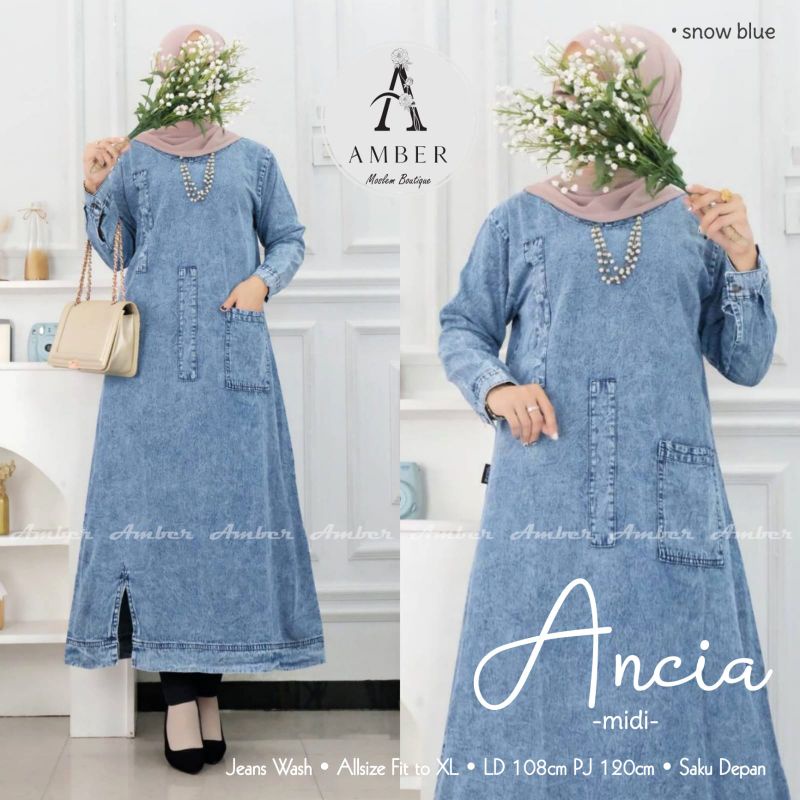 Ancia Elena Danisa Maika Midi By AMBER • Midi Maxi Dress Gamis Jeans Wanita Jumbo Muslim