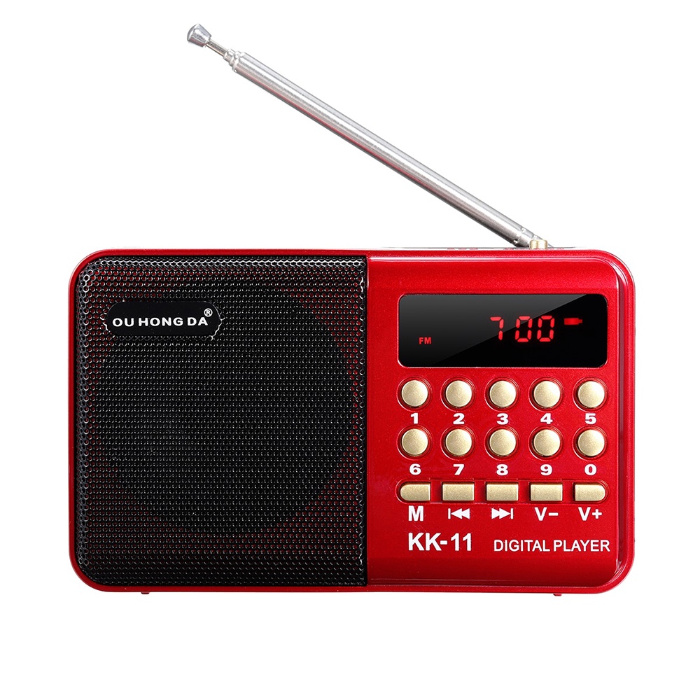 OU HONG DA Portable FM Radio Player TF Card - KK-11 - Red