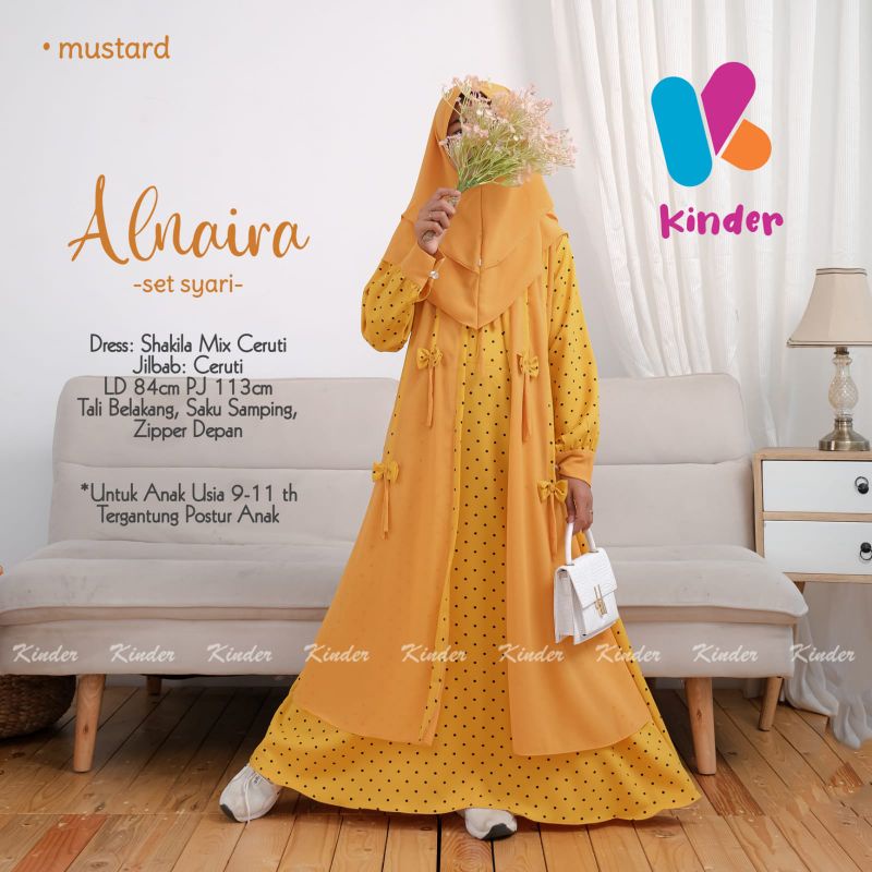 Alnaira Set Syar'i Kids Gamis Anak Perempuan Remaja Tanggung Murah Cantik Terbaru Bahan Shakila Mix 