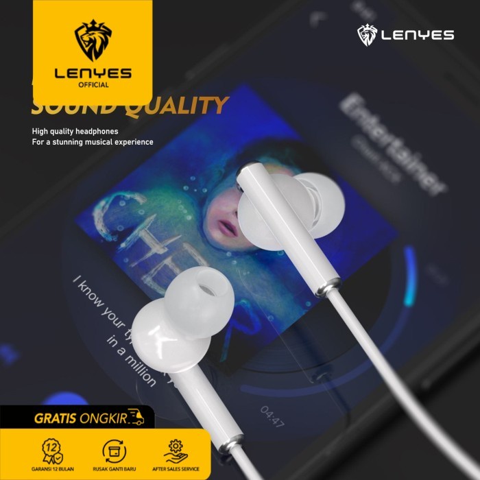 [FREE CASE] Headset Stereo Wired Earphones Noise Reduction Volume Mic Original Lenyes LF56